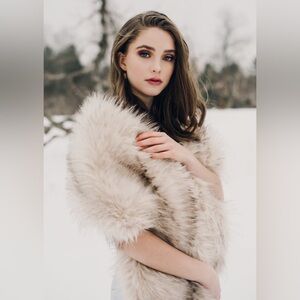 Cream Faux Fur Shawl, Size L (approx. 69” x 12”)